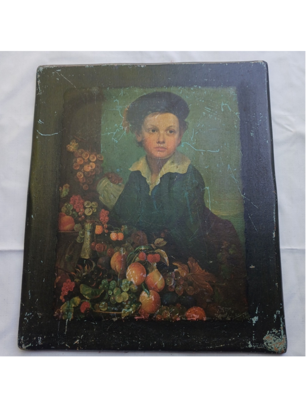 Severin Roesen Boy With Still Life Print On Board 21" x 25" Felt Back